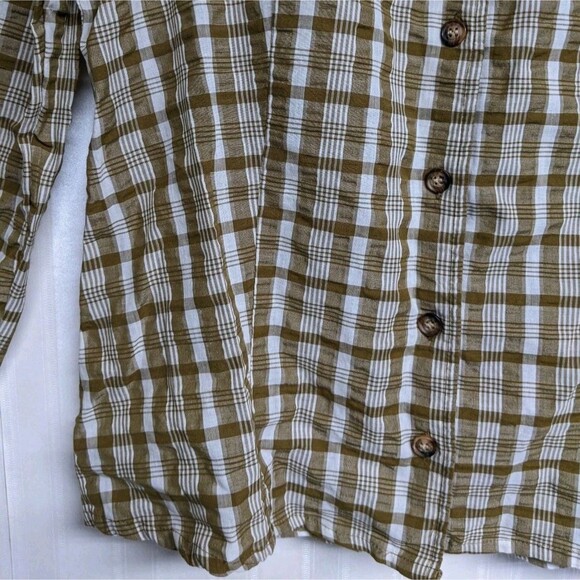 Madewell Top Women 4 Plaid 100% Cotton Button Front V-Neck Beige & White - Picture 5 of 8